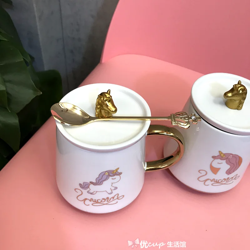 Кружка в виде единорога с крышкой и красивой чашкой для воды стиле интернет