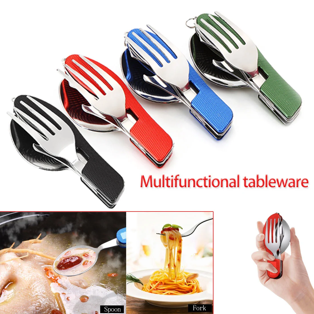 

Hot sale knife and fork combination portable 3 in 1 stainless steel folding cutlery set for outdoor camping picnic travel