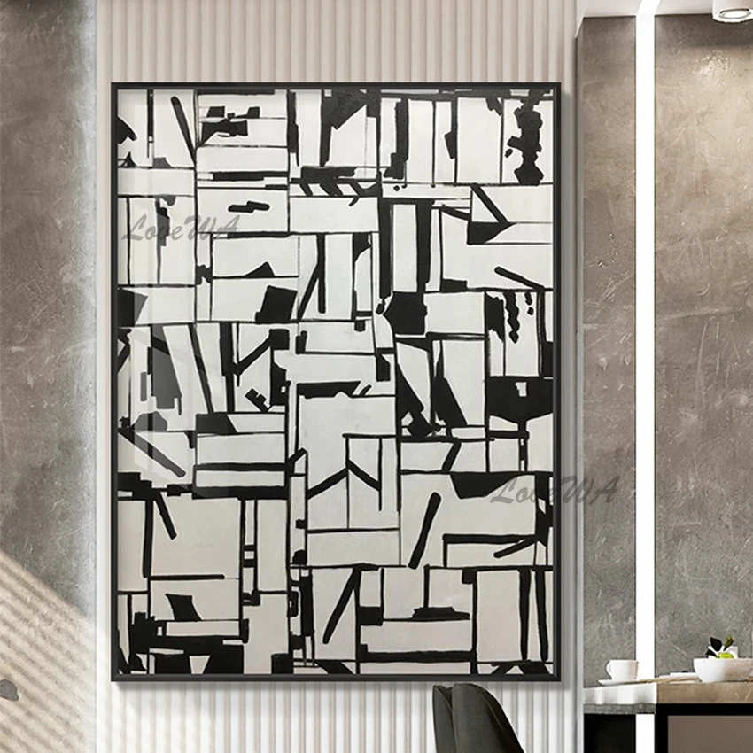 

Latest Design Abstract Black And White Oil Painting Picture No Frame Living Room Wall Decor Canvas Art Hot Selling Wall Pictures