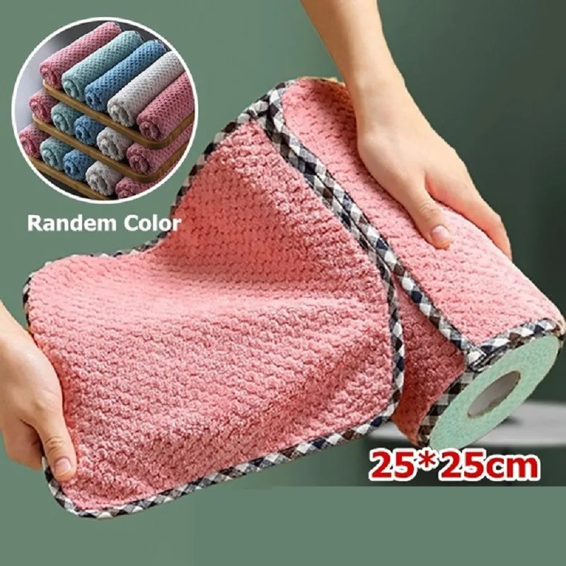 

1/5/8pcs Cheaper Double-layer Absorbent Microfiber Kitchen Dish Cloth Non-stick Oil Household Cleaning Wiping Towel Kitchen Tool