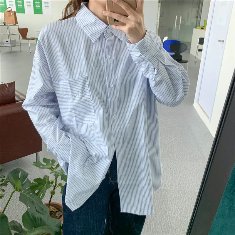 

Blouse Women Clothes 2020 Long Sleeve Stripes Shirts Streetwear Women's Shirt Ladies Korean Fashion Clothing Button Up Vintage