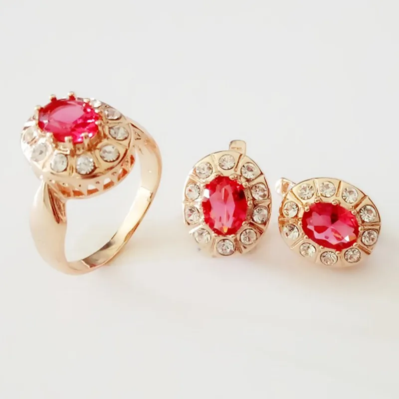 Женский комплект ювелирных изделий из розового золота свадебные серьги с