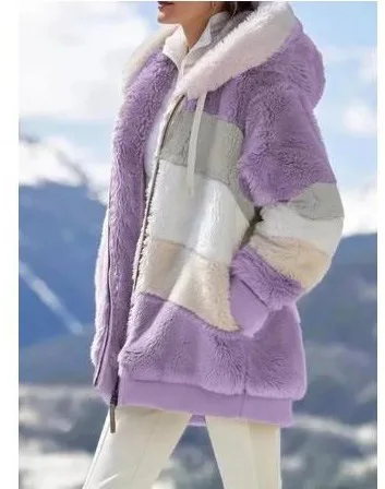

2021 new fashion stitching cute warm fur coat womens coats