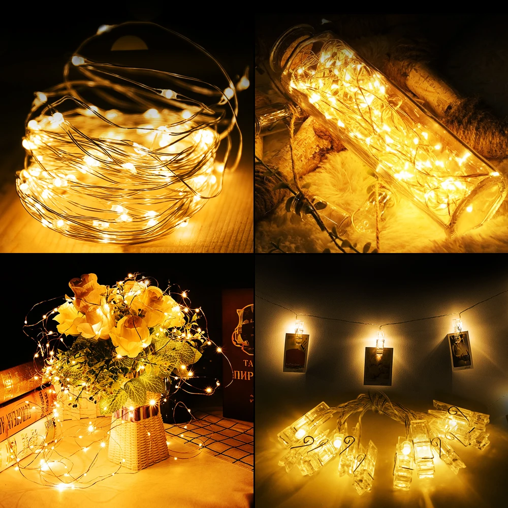 Медный провод подсветка для шкафов 2 м 5 10 светодиодный гирлянды Рождественский