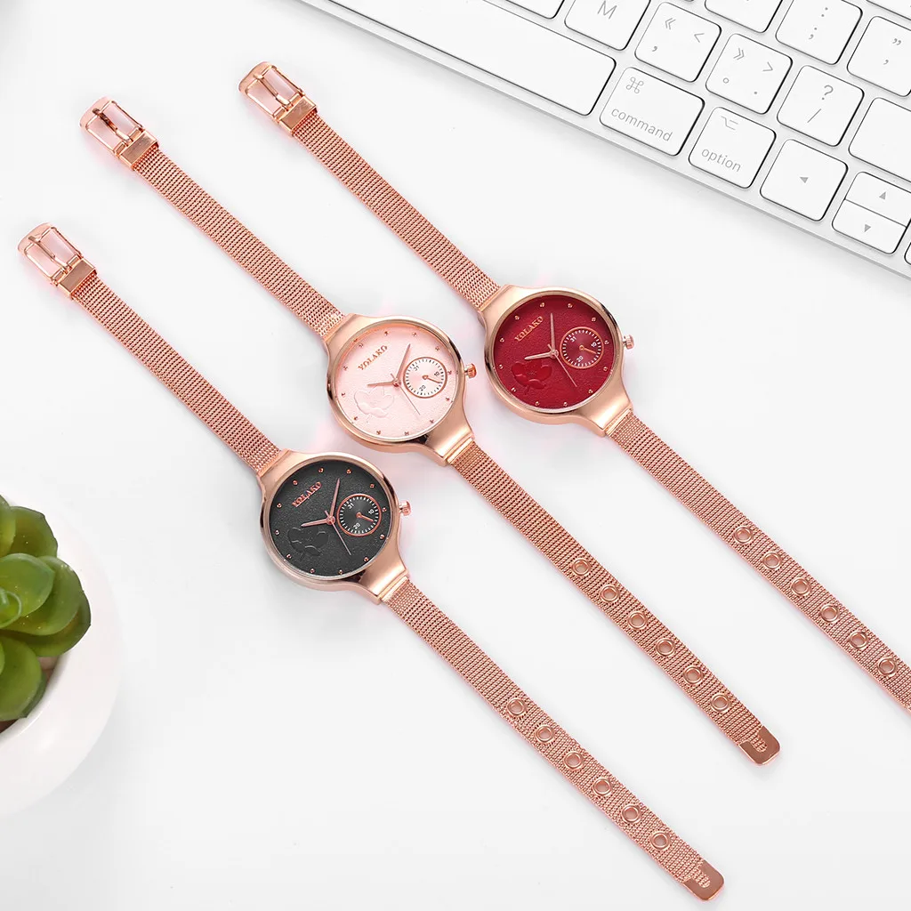 Модные женские часы из розового золота с креативным цветком и сетчатым ремешком