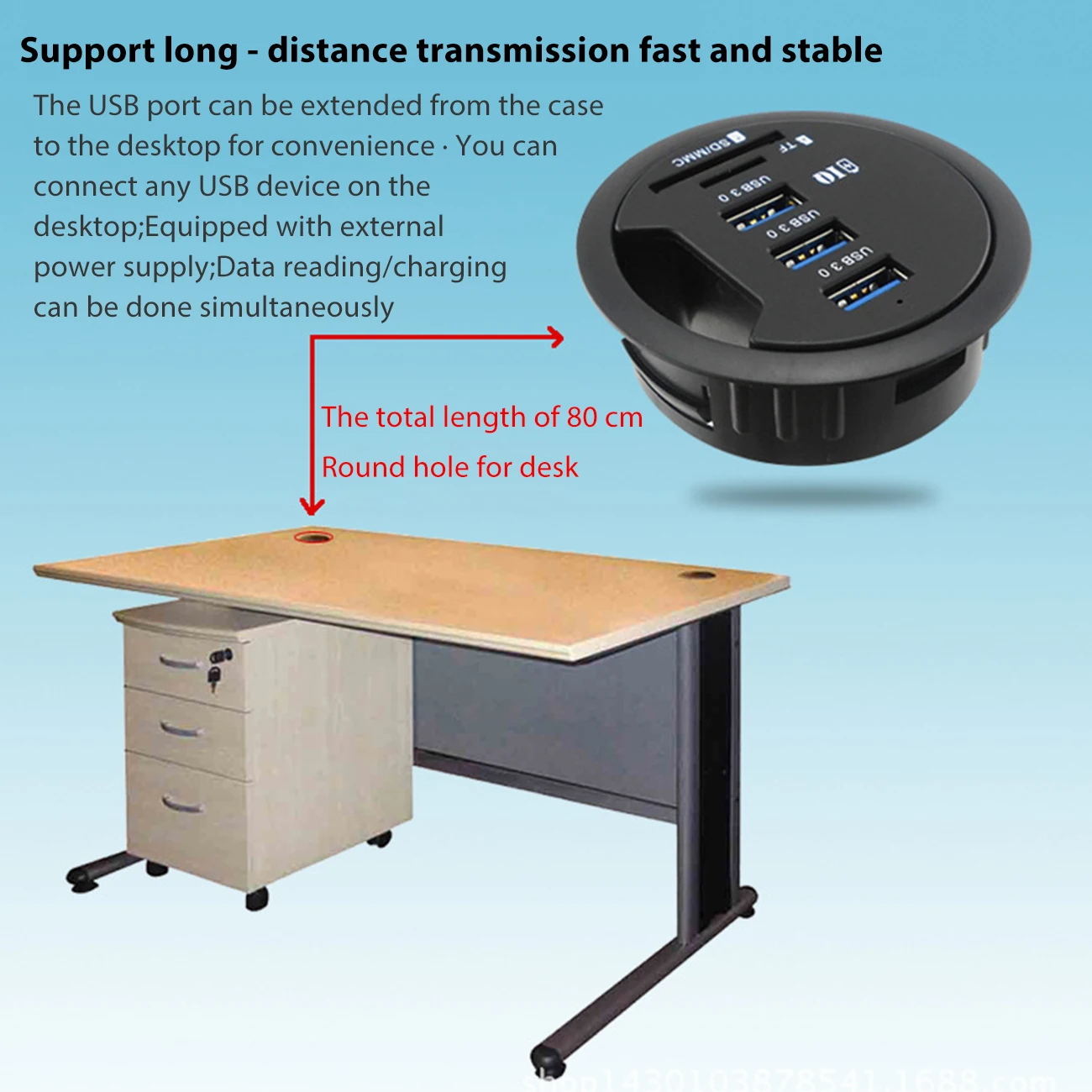 

USB 3.0 HUB Mount In Desk Multi USB 3.0 Ports With SD/TF Card Slot Adapter For PC/Tablet Multi Port Splitter