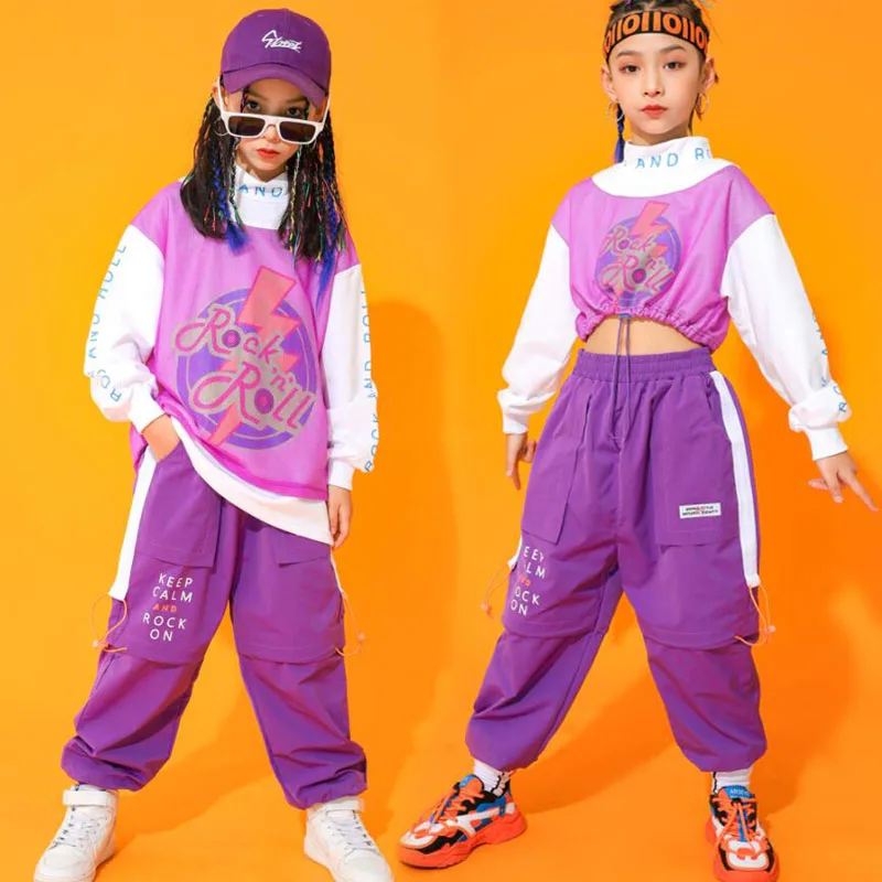 

Kids Hip Hop Dancing Clothing Carnival Outfits Sweatshirt Top Tshirt Cargo Pants For Girls Dance Wear Costume Stage Show Clothes