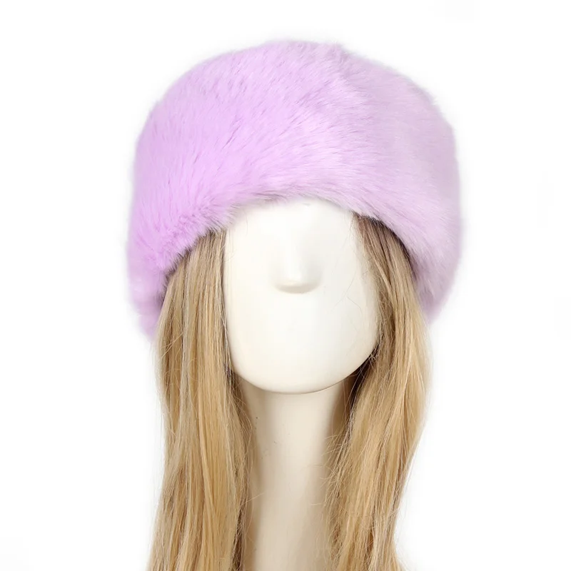 

Fur Hat For Women Natural Thicken Fluffy Fur Hat Headband Russian Winter Thick Warm Ears Fashion Bomber Hat Faux Leather Hat #21