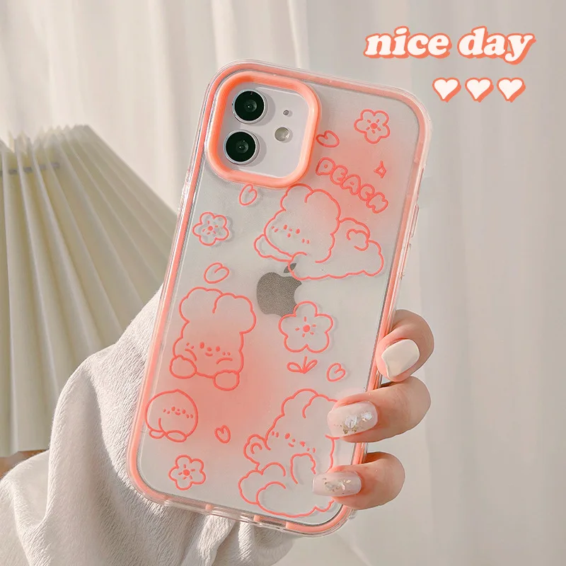 

Cartoon Pink Peach Bunny Phone Case Cover For iPhone 13 12 mini 12Pro 12 Pro Max 11 11Pro 11ProMax SE2020 X XS Cute Cover shell
