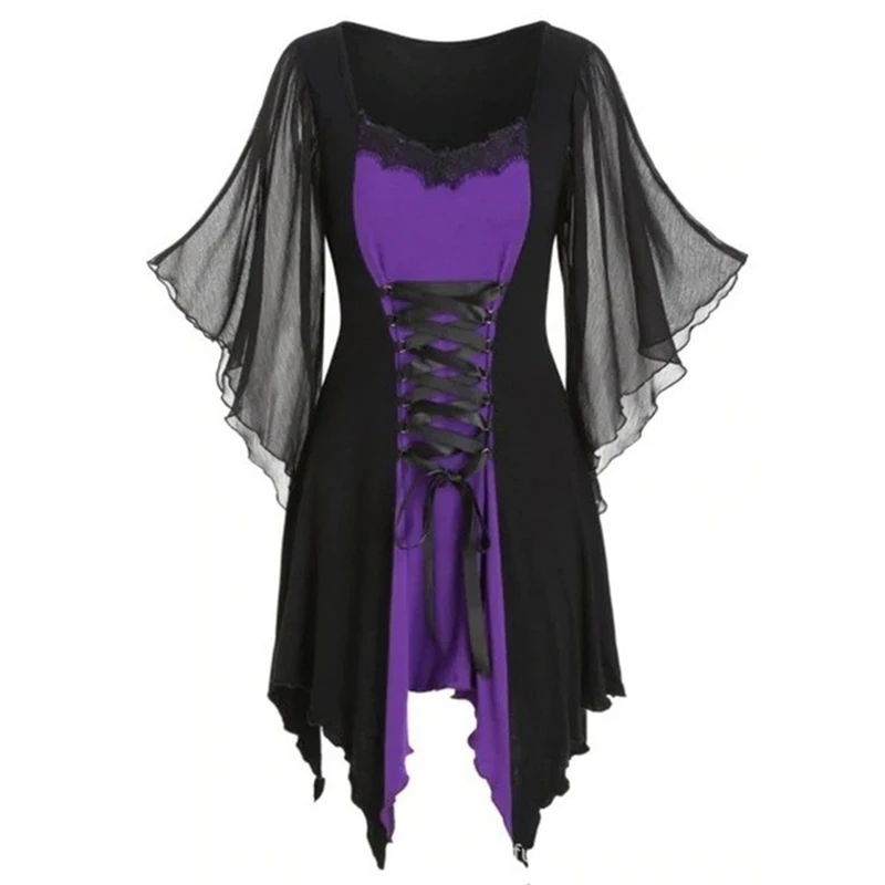 

2020 Autumn Sexy Fashion Women Irregular Dress Square Neck Flare Sleeve Tunic Dress Nightclub Party Dress Gothic Vestidos