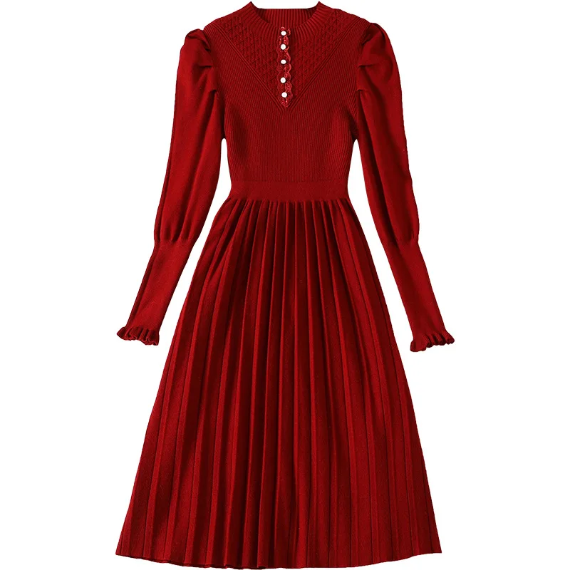 

Spring Autumn Winter Woman Dress Mid-length Slim Temperament Solid Color Empire One-piece Dress