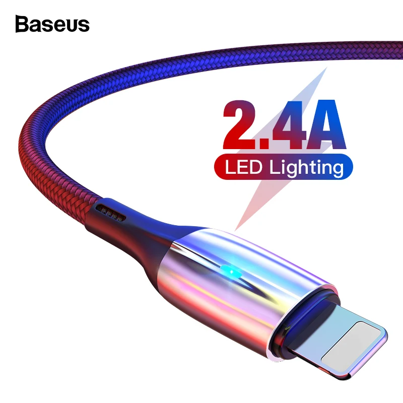 Baseus Освещение USB кабель для iPhone Xs Max Xr X S 2.4A кабель передачи данных для быстрой зарядки для iPhone 8 7 6 iPad мобильный телефон зарядное устройство Шнур