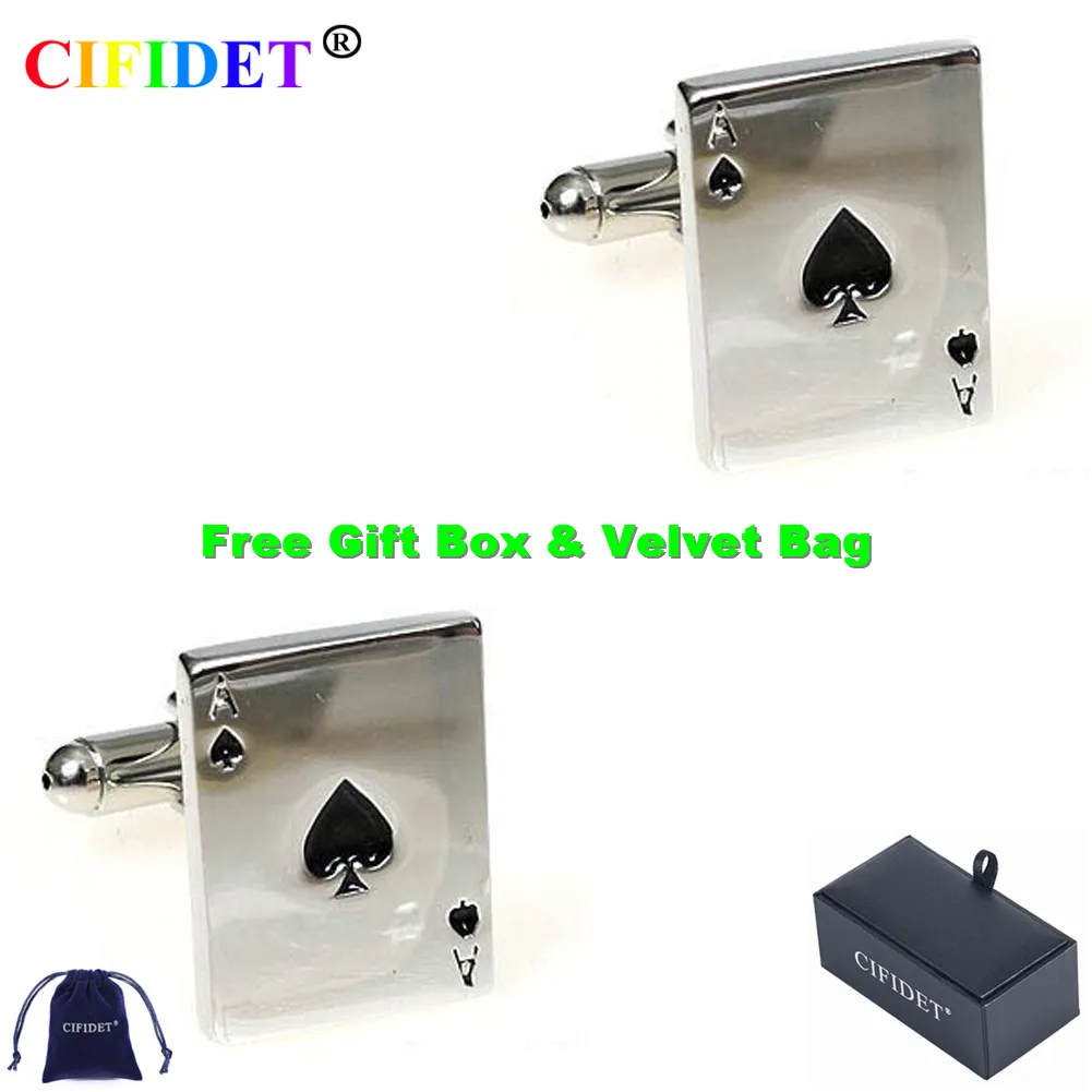 

CIFIDET Sports Cufflink Modern Black Card A Shirt Cuff Link With Velvet Bag and Gift Box Jewelry Accessories Present for Men