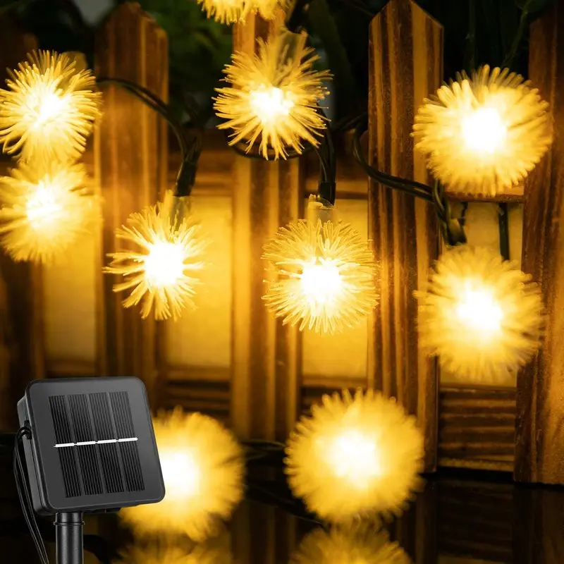 

5m 20 Led Christmas Decoration Solar Garland Holiday Lights Hairy Ball Dandelion LED Fairy String Light For Home Indoor Lighting