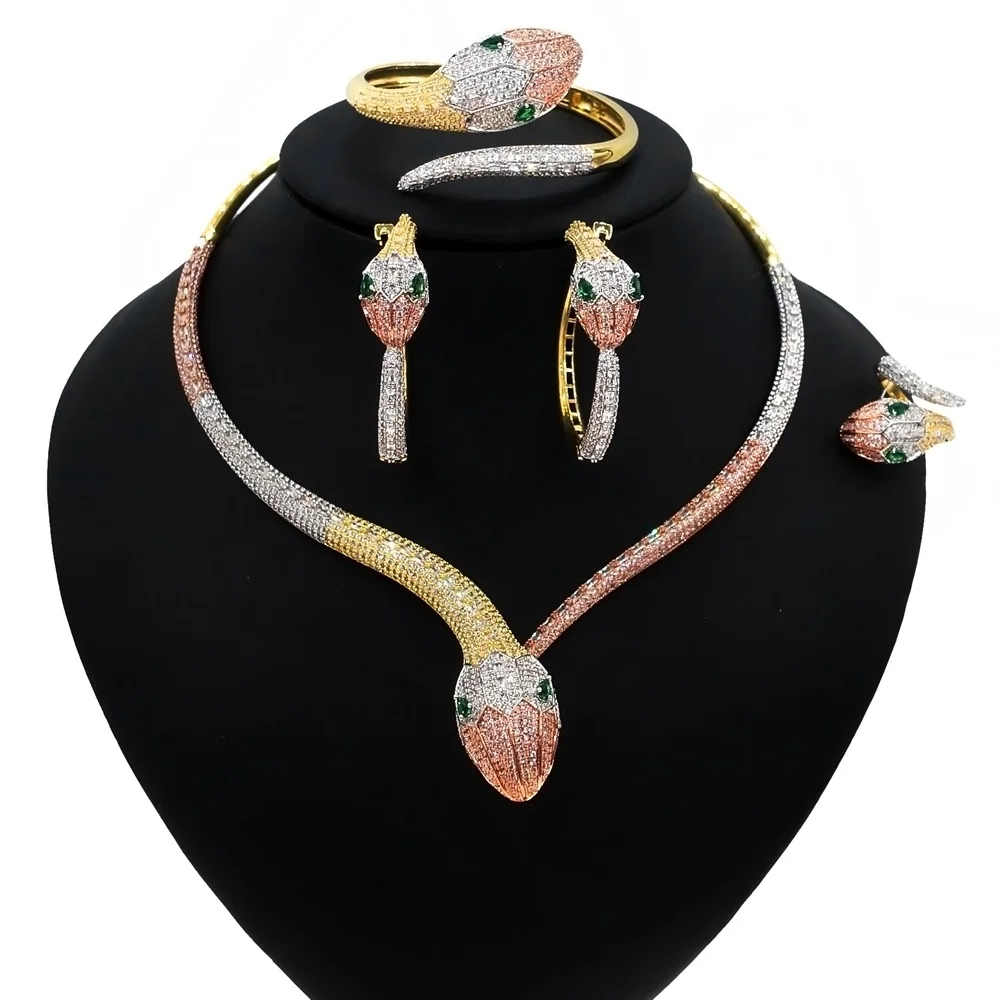 melhor Yulaili Cobra Forma Completa Zircônia Cúbica Gargantilha Colar Brincos Do Parafuso Prisioneiro Pulseira Anel Para As Mulheres Alta Qualidade Conjuntos De Jóias Por Atacado