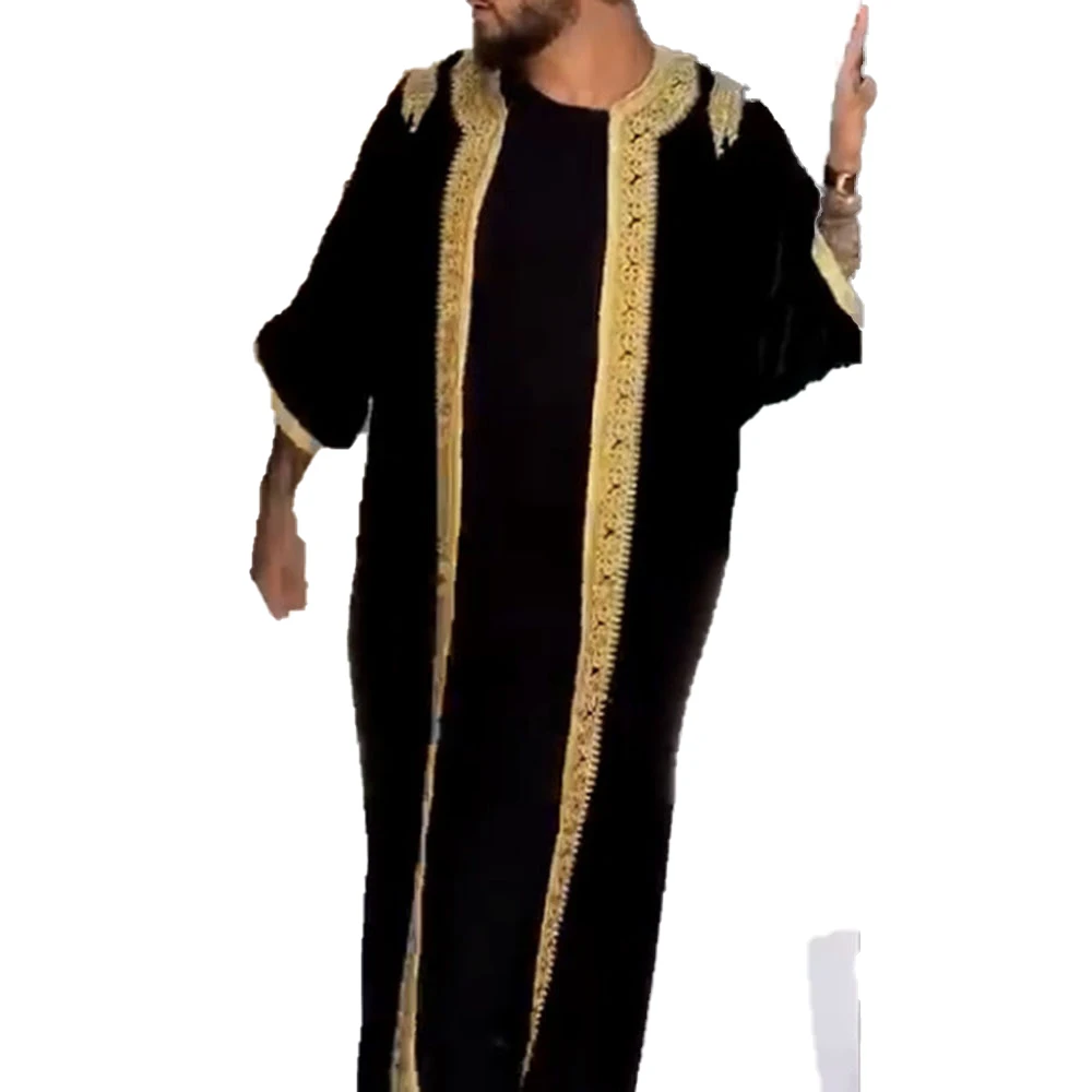Jubba Thobe Men's Islamic Arab Kaftan Casual Loose Retro Robe Abaya Middle Eastern Muslim Clothing XL Jl012