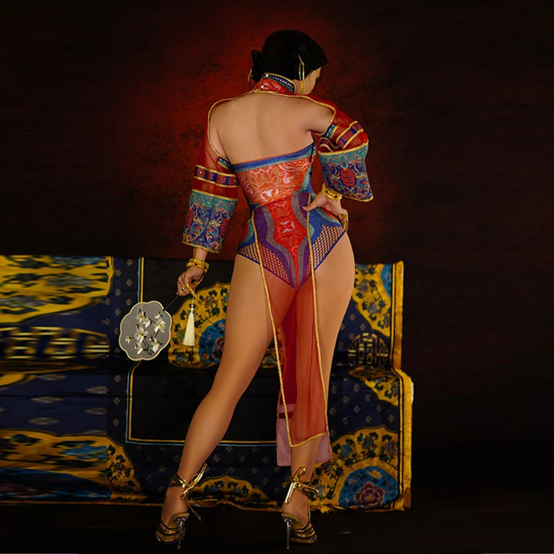 Костюм для танцев в китайском стиле женский сексуальный прозрачный костюм