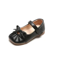 childrens leather shoes student girls pleated butterfly knot princess shoes 2022 soft sole hollow little girl shoes black brown
