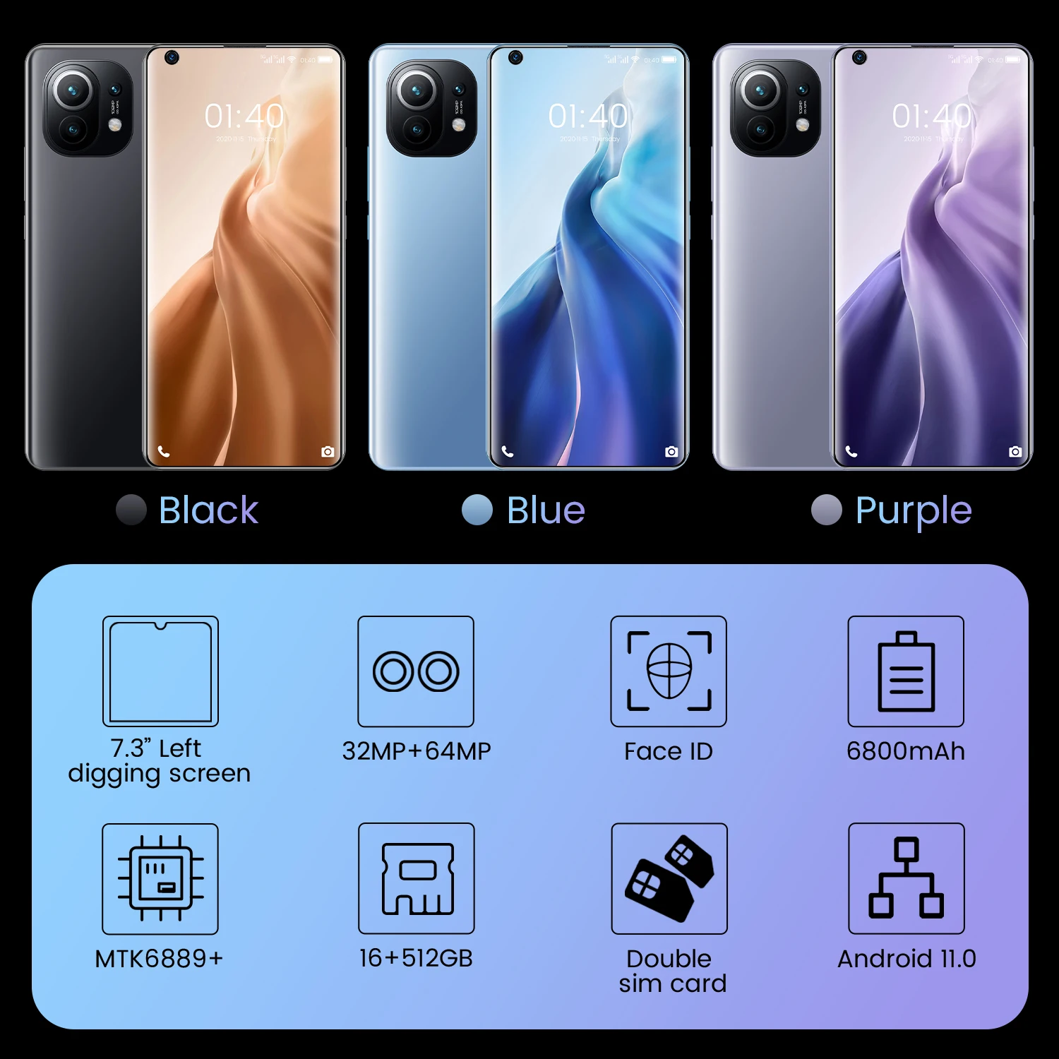 Xiao-tel&eacute;fono inteligente M11 Pro versi&oacute;n Global, Smartphone con pantalla de 7,3 pulgadas, 865 Snapdragon, c&aacute;mara cu&aacute;druple trasera de 64MP, 16GB + 512GB, Android 11,0, en Stock-1