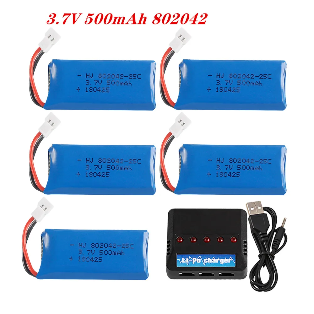Литий-полимерный аккумулятор 3,7 в 500 мАч 802042 для Udi U816A U941 U927 H43 Wifi818 JXD385 H107 V252 F186, запасные части для радиоуправляемых дронов, 2 шт. до 5 шт.