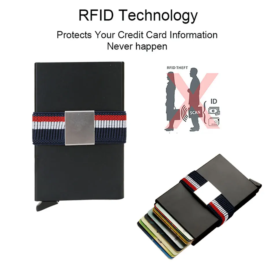 DIENQI, двойной металлический чехол, мужские кошельки, синий, анти-Rfid, блокировка, карта, кошелек, сумка для денег, мужской короткий, всплывающий, волшебный кошелек, маленький кошелек