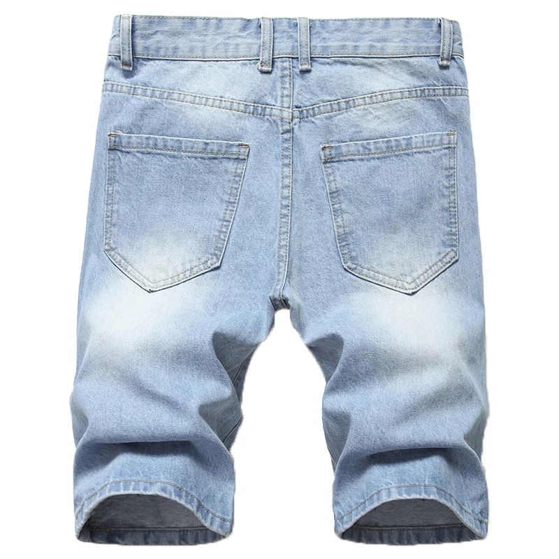 Летние модные мужские рваные короткие джинсы синие брюки до колена известная