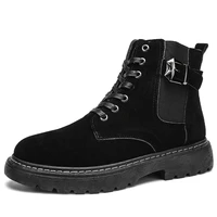 2021 new men winter motorcycle ankle boots men high quality high top leather shoes outdoor warm walking shoes