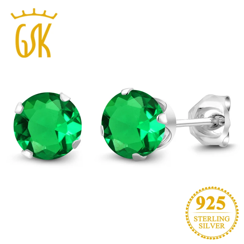 GemStoneKing 925 пробы серебряные серьги-гвоздики 1,54 карат круглые 6 мм зеленые нано изумрудные серьги для женщин хорошее ювелирное изделие