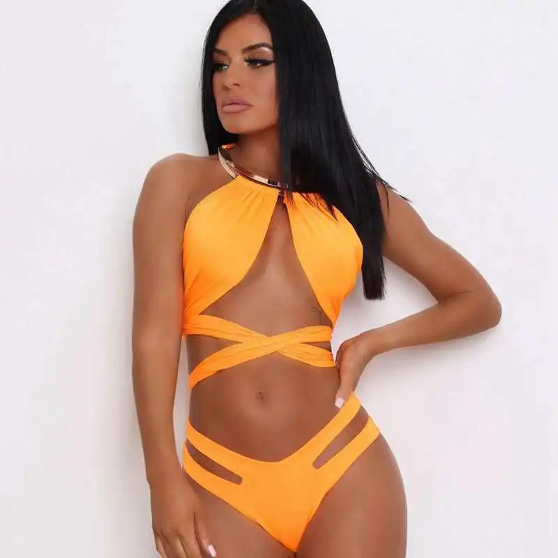 Цельный купальник с металлической завязкой новый дизайн 2019 купальный костюм