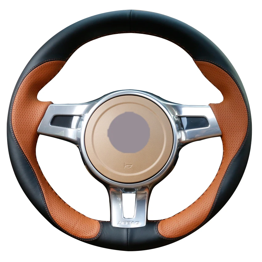 

Черный кожаный коричневый кожаный чехол рулевого колеса автомобиля для Porsche Cayenne Panamera 2012 2013 2014