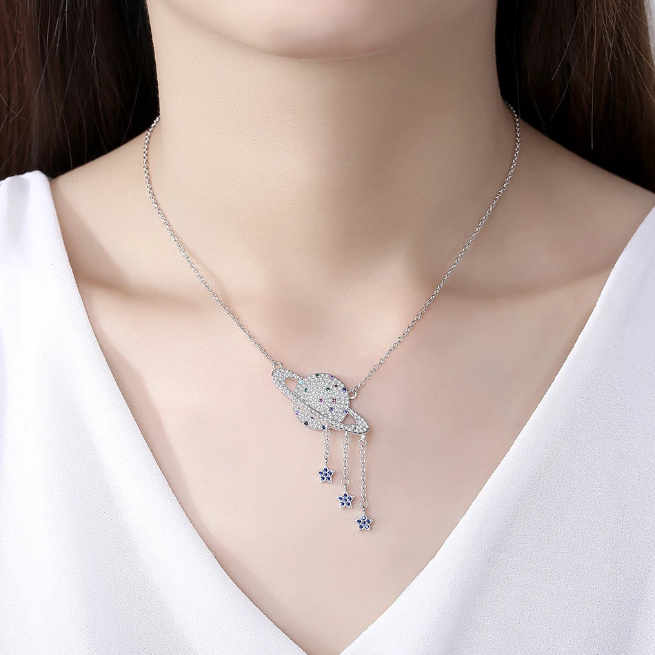 Женское Ожерелье с кулоном Galaxy Planet роскошное ожерелье из стерлингового серебра