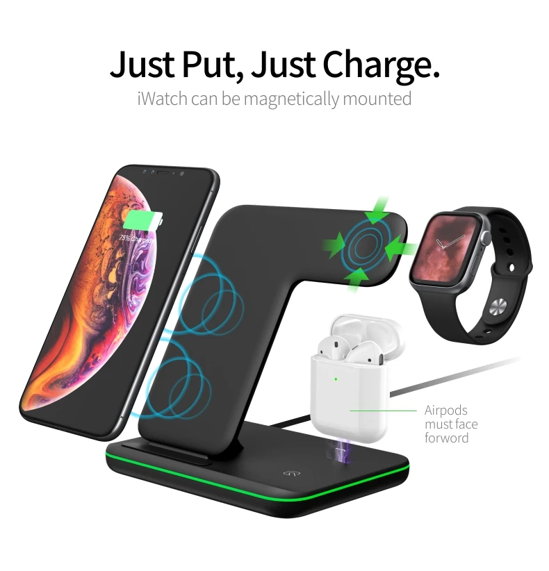 

Wireless Chargers 3 in 1 Qi Wireless Charger Stand 15W Fast Charging For iPhone 12 iWatch Airpods Pro Wirless Charge Stand L16