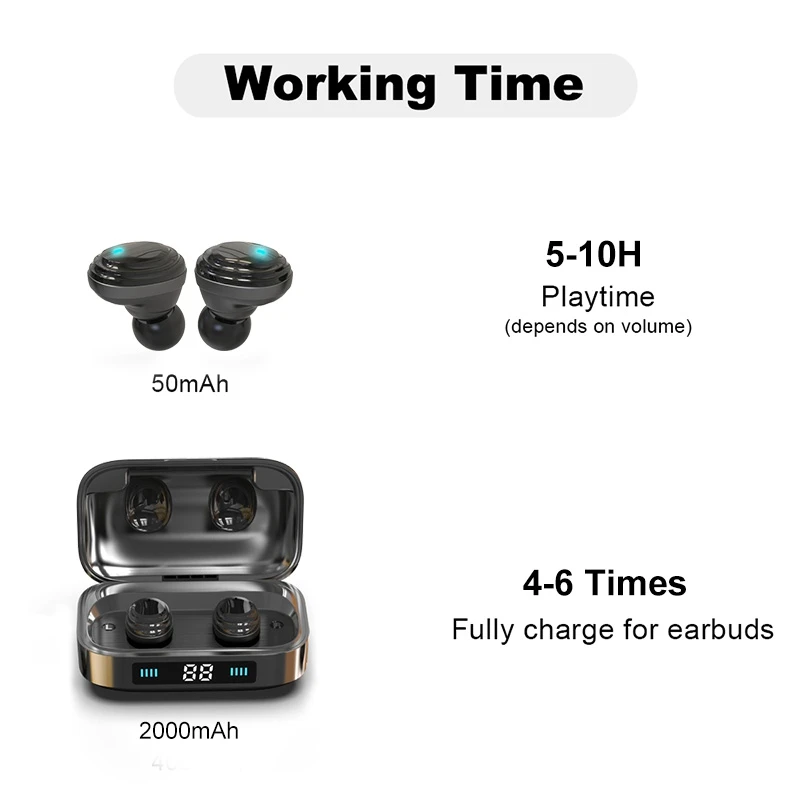 Беспроводные наушники Bluetooth V5.0, TWS, беспроводные Bluetooth наушники, светодиодный дисплей, 2000 мА/ч, внешний аккумулятор, гарнитура с микрофоном для телефона