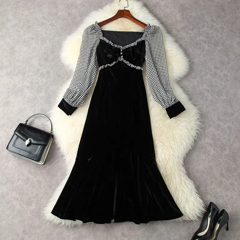

2021 new Autumn Vintage top Womens Casual Golden velvet two piece set top Retro Ruffled winter Mesh long skirt Two set clothes