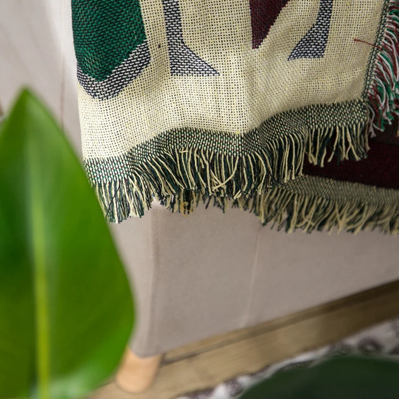 

Bohemian Knitted Throw Thread Blanket on the Bed Persian Style Green Brown Geometric Sofa Towel Travel Plane Office Sofa Blanket