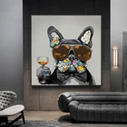 Современная Абстрактная креативная картина с изображением милой темно-серой собаки, живопись на холсте, настенные картины для декора гостиной (без рамки)