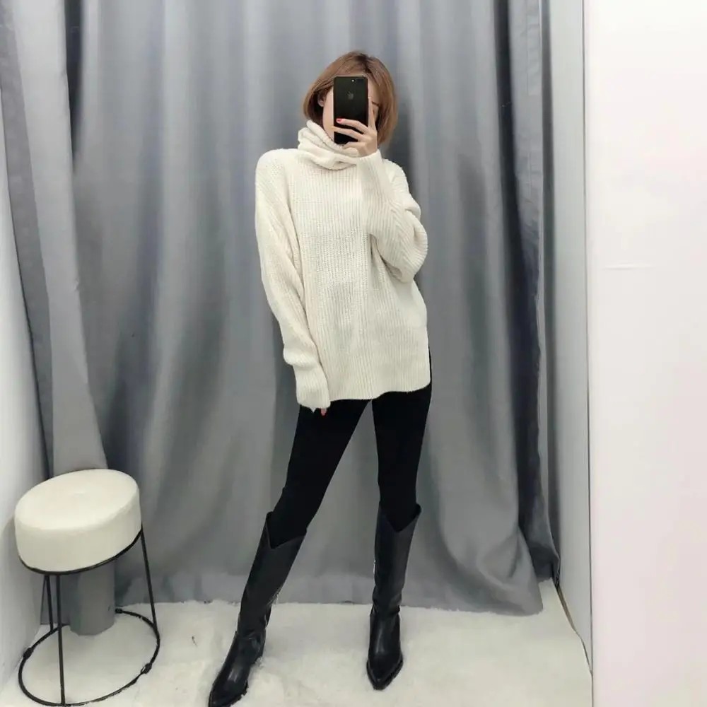 

2020 New Fall Winter Women Knit Sweater High Neck Oversized Loose Top Pullover Casual Fashion Women Sweaters Clothes