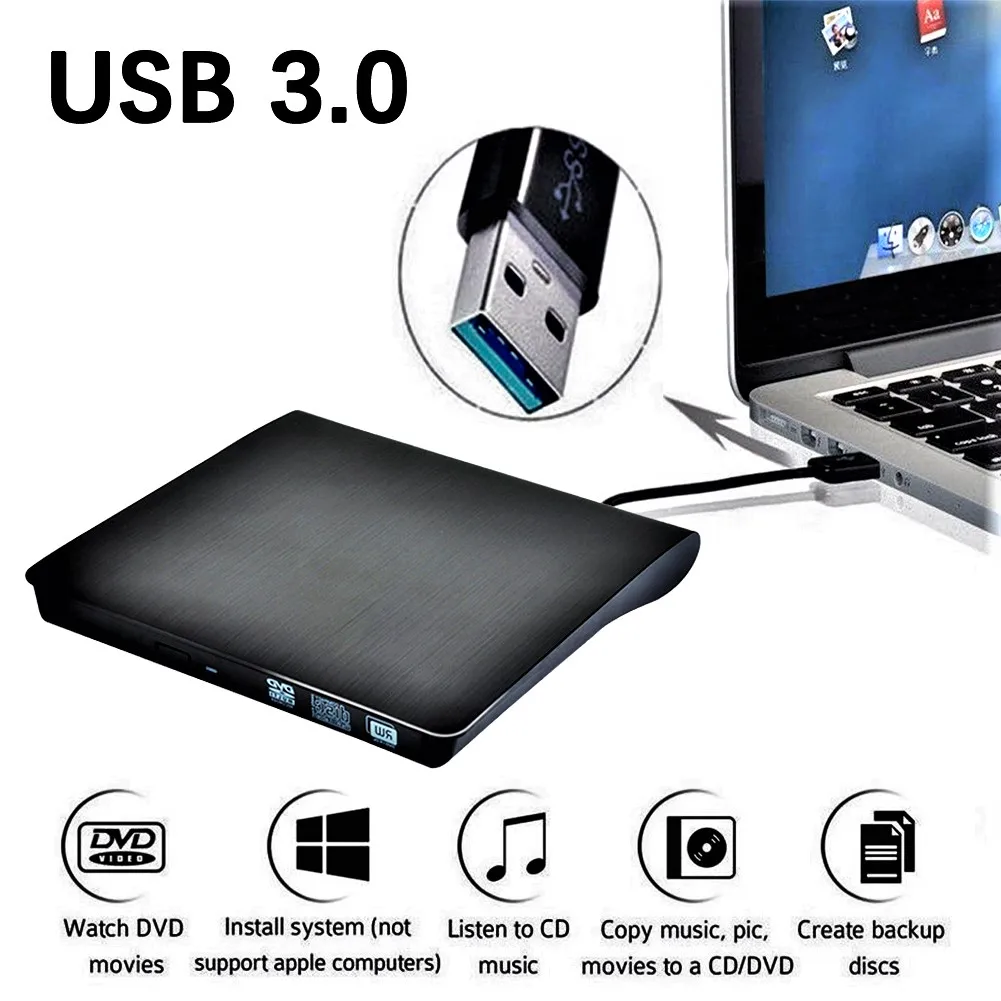 USB 3 0 диски Внешний CD RW записывающая оптическая горелка DVD проигрыватель ROM ридер 12