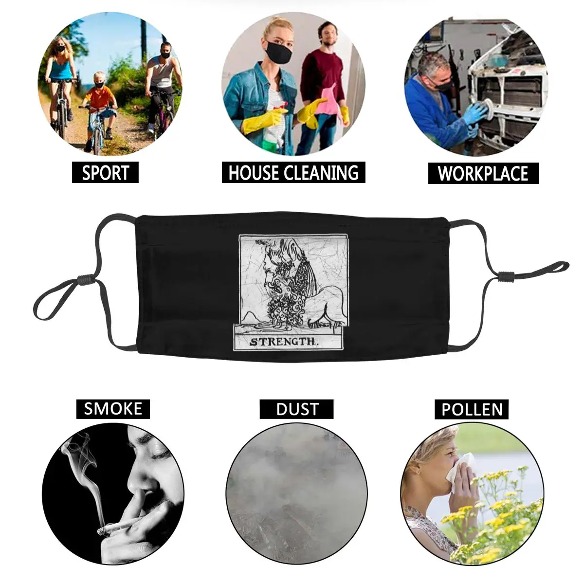 

Strength Tarot Card Adult Reusable Mouth Face Mask Anti Haze Dustproof Protection Cover Respirator Mouth Muffle