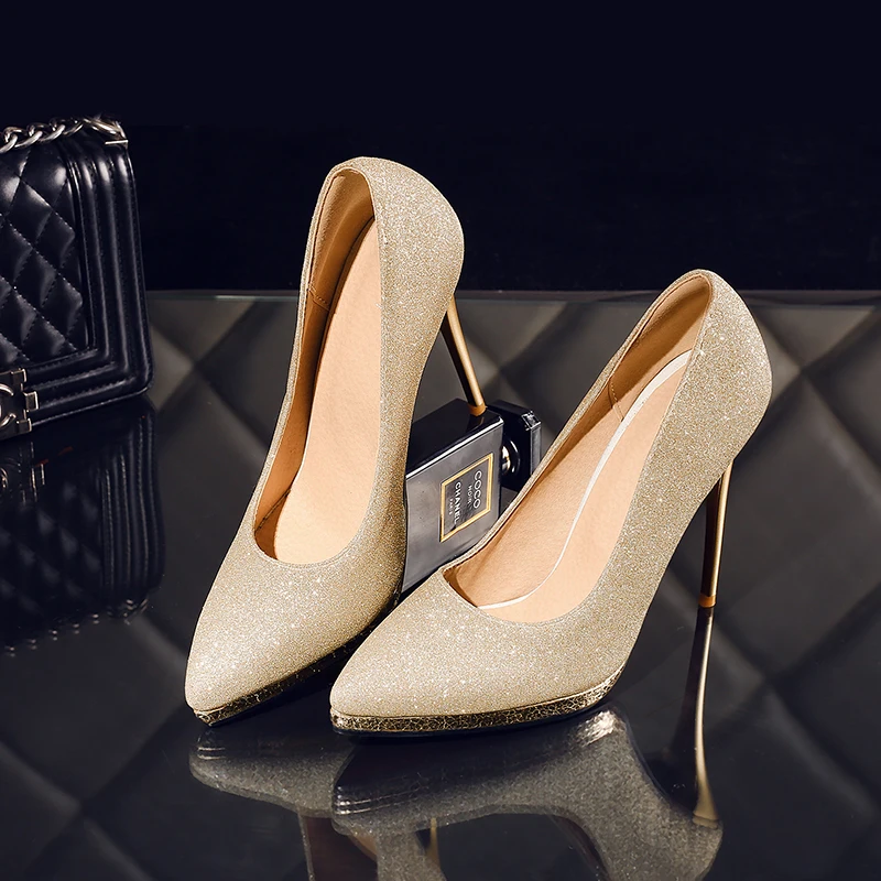 Женские туфли лодочки на шпильке с острым носком и блестками|Женские туфли| |