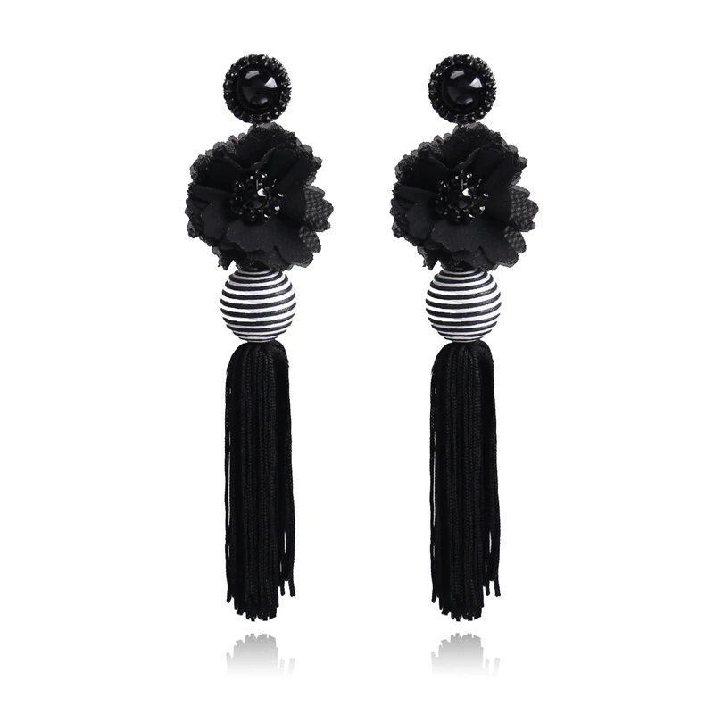 Ztech New Za Fashion Ethnic Long Tassel Earrings Bohemian Flower Statement Drop Dangle Earrings For Women Accessories