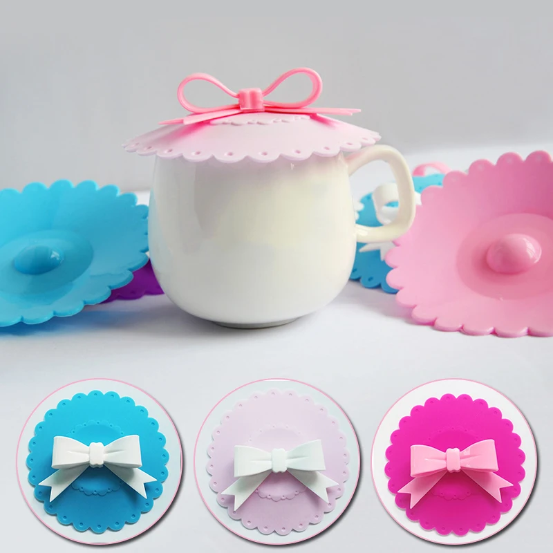 

Cute Reusable Cup Lid With Bowknot Silicone Anti-dust Bowl Cover Thermal Insulation Cup Seals Glass Mugs Covers Drinkware Parts