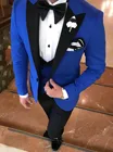 Мужской костюм из трех предметов, темно-синий пиджак с лацканами, Блейзер, брюки и жилет, для свадьбы, выпускного вечера