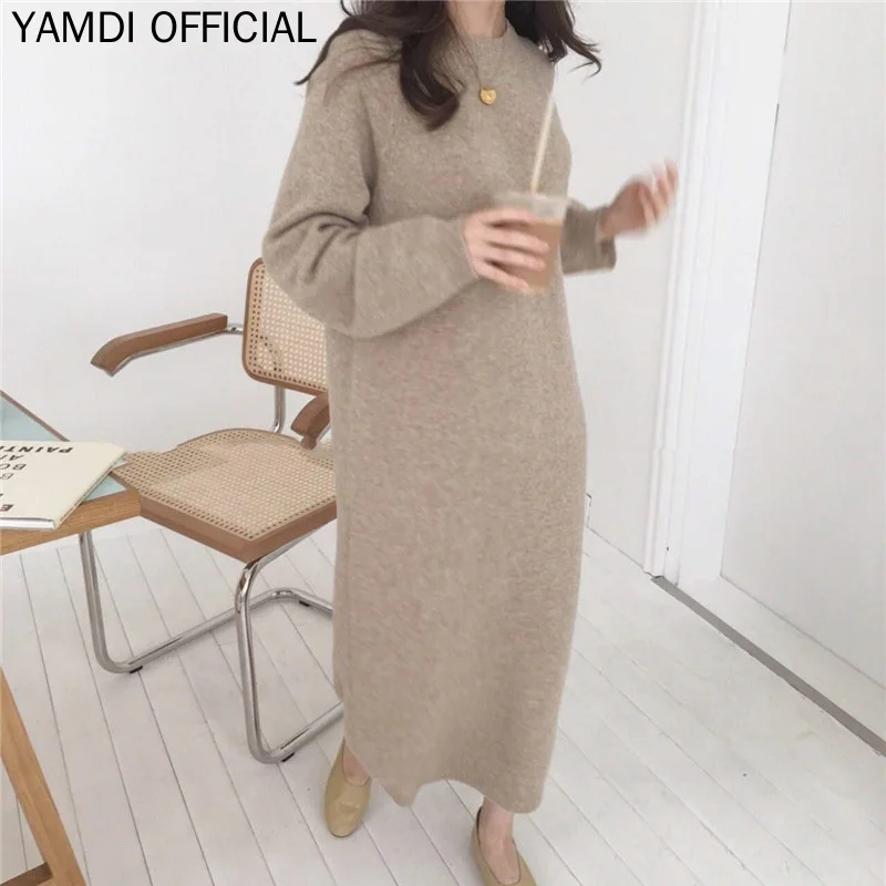 YAMDI однотонное красное женское платье-свитер дизайнерское корейское подиумное