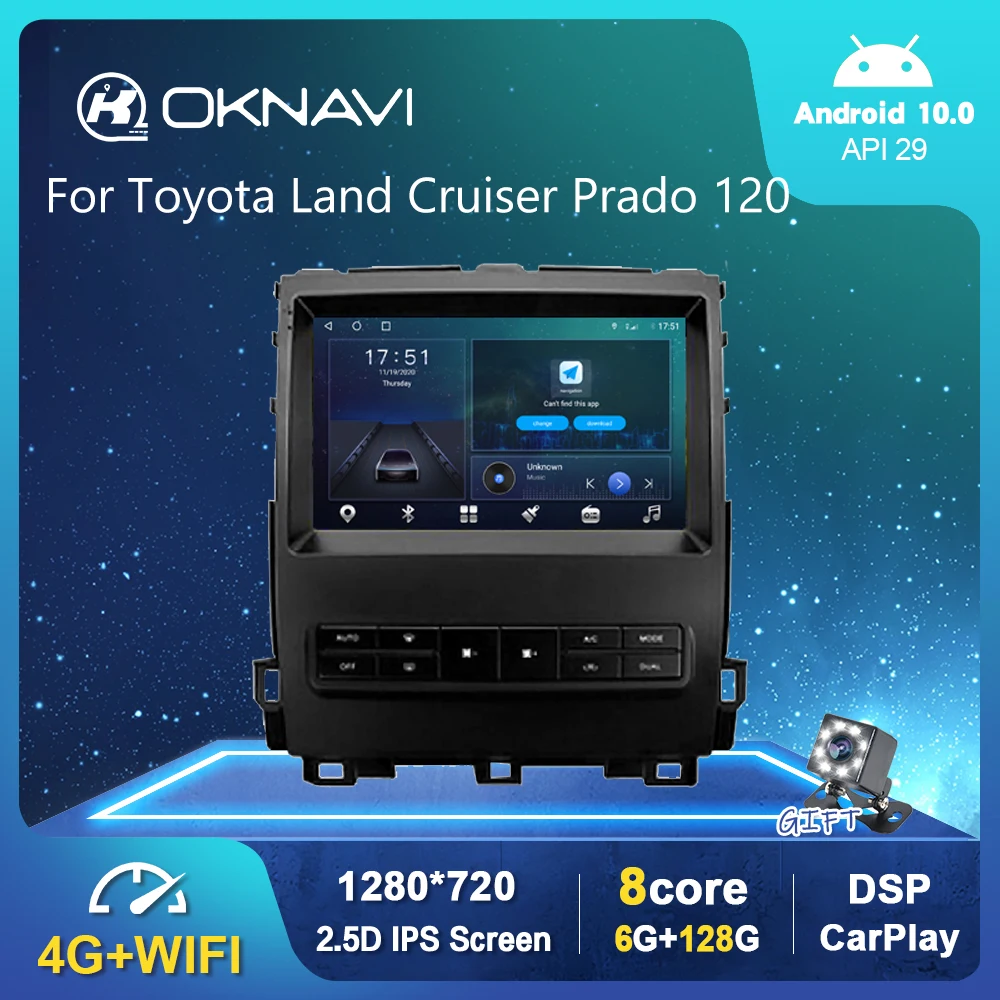 

6G 128G Car Radio For Toyota Land Cruiser Prado 2004-2009 Multimedia Video Player Android 10.0 BT DSP Rear View 9" No 2 din DVD