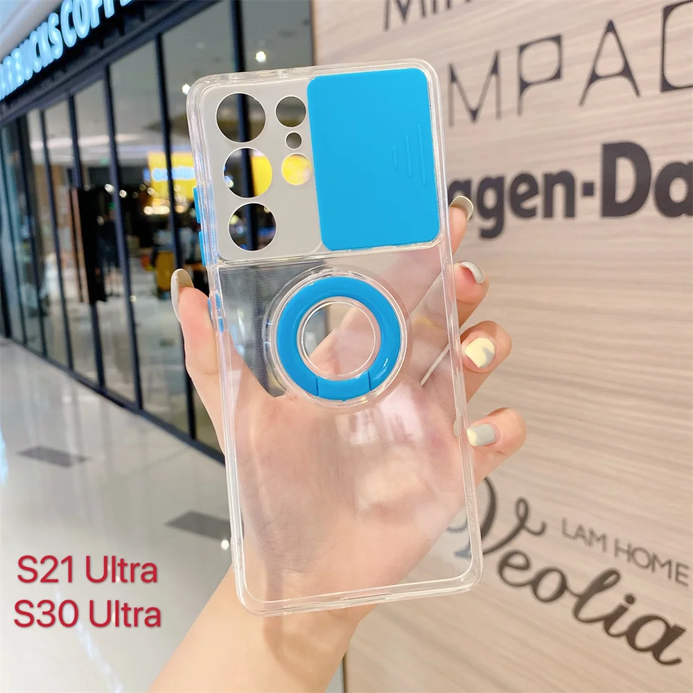 

Phone Cases for Samsung Galaxy S21 Ultra A72 A52 A32 A12 S21Plus Transparent Cover Camera Protection Ring Holder Shockproof Case