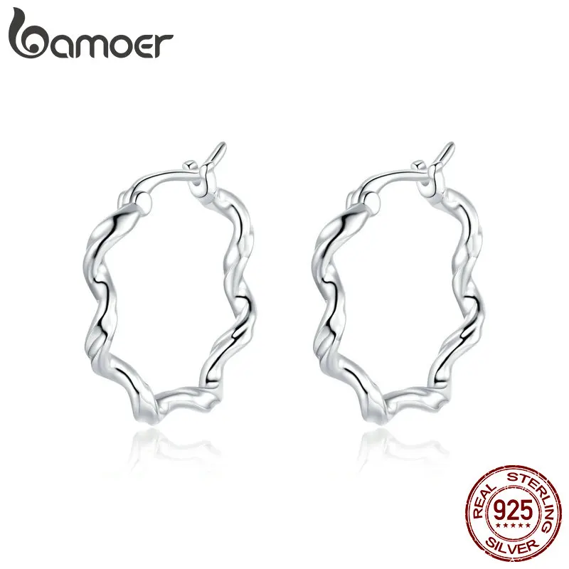Bamoer-pendientes de plata de ley 925 con forma de onda, joyería hipoalergénica de 6mm para niños, SCE976
