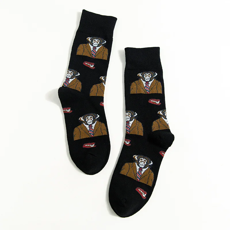 monkey black Уличная одежда, скейтборд, забавные мультяшные животные, новинка, зимние спортивные женские хлопковые носки, теплые короткие счастливые носки для женщин и мужчин - Цвет: monkey black