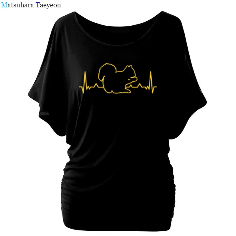 

Women T Shirt Heartbeat Print Tshirt Women Batwing Sleeve Short Sleeve O Neck Loose T-shirt Summer Causal Tee Shirt Clothes