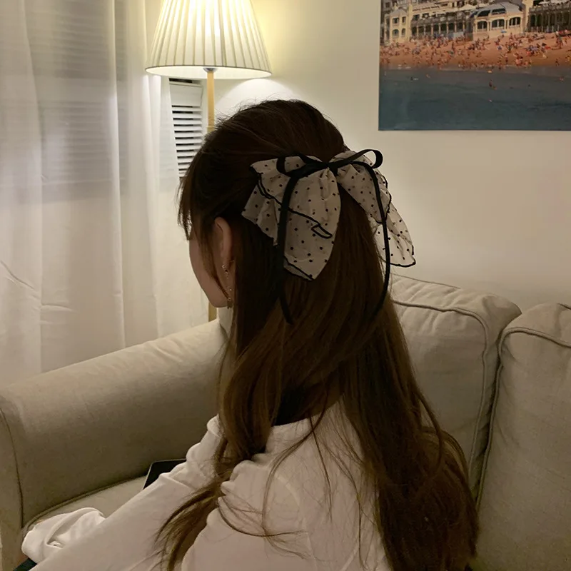 

Korean Fashion Polka Dot Big Bow Hairpin Headwear Bride Princess Elegant Spring Clip Girl Sweet Dot Hair Clip Hair Accessories